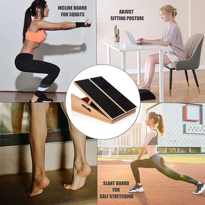 Slant Board for Calf Stretching Squats Calf Stretcher Incline Stretch Adjustable Wooden Wedge Footrest Professional for Knees Ankle Heel Feet Leg