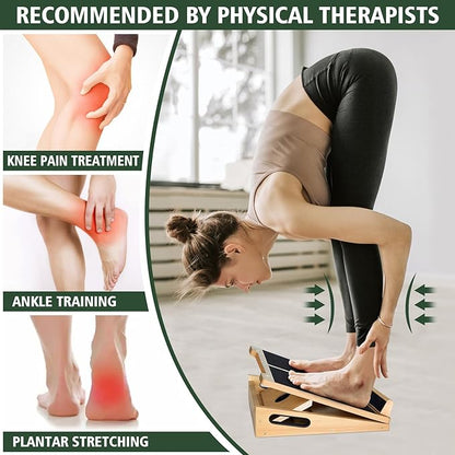 Professional Slant Board, Wooden Slant Board for Calf Stretching, Calf Stretcher with 6 Adjustable Angles, Detachable Baffle & Portable Handle, Incline Board for Squats Ankle Heel Feet Leg