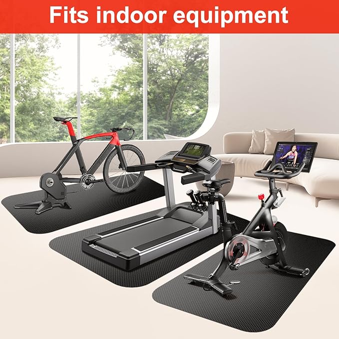 Bike Mat Exercise Bike Mat,Treadmill Mat for Carpet & Hardwood Floors,Mats for Gym Equipment,Indoor Exercise Equipment Mat,Exercise Mat,Fitness Mat,Stationary Bike Mat (Black, 23.6" × 47.3")