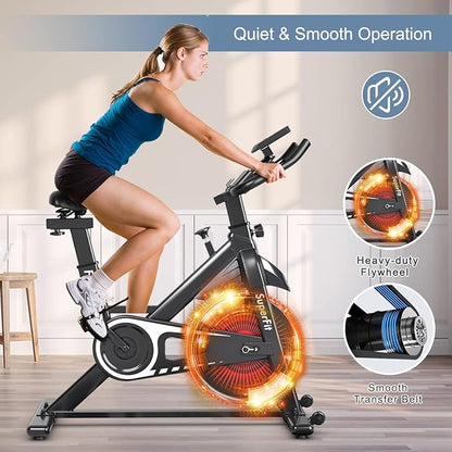 Indoor Cycling Bike, Exercise Bike w/Resistance Adjustment, Stationary Fitness Machine w/Comfortable Seat Cushion, Silent Belt Drive, Phone Holder, Fitness Training Bike for Home Gym