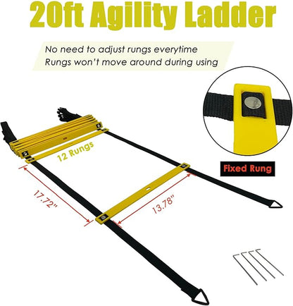 Agility Ladder Soccer Training Equipment 20ft Agility 12 Rungs, 4 Speed 12 Training