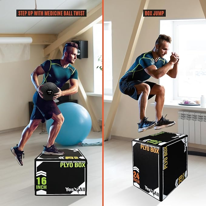 Yes4All 3-in-1 Soft-Padded Plyo Box With Wooden Core, Non-Slip Multi-Use Cushioned Plyometric Jump Box for Jumping, Conditioning, Strength Training