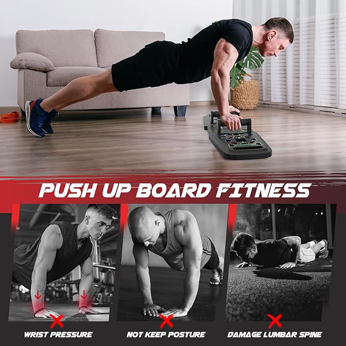 Push Up Board, Foldable Workout Board for Upper Body Push Up Strength Training, Portable Home Gym Resistance Band Board with 16 Gym Accessories for Full Body Workout