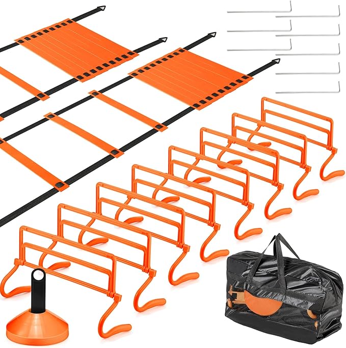 Wettarn 43 Pcs Agility Ladder Speed Training Equipment 2 Pcs 12 Rung 20 ft 8 Agility 8 Ground 24 Disc