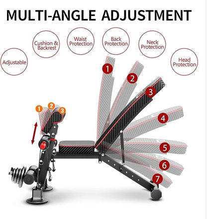 Adjustable Weight Bench - Utility workout Benches for Exercise, Free Installation Design for Portable Fitness Strength Training Equipment at Home Gym