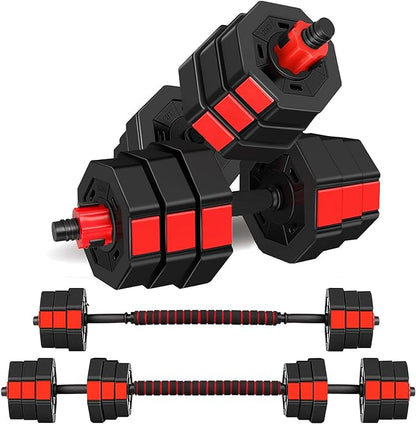 wolfyok Dumbbells Set, Adjustable Weights 3-in-1 Set Barbell 44Lb/66Lb, Home Gym Equipment for Men Women Gym Workout Fitness Exercise with Connecting Rod