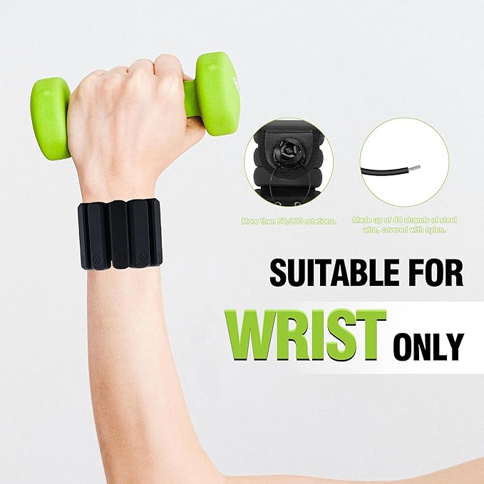 Wrist Weights - set of 2(1lb each), Adjustable Wearable Silicone Wrist & Ankle Bangles for Men and Women, Increase Training Intensity for Yoga, Pilates, Aerobics, Gym, Swimming, Hiking, Housework, Jogging, etc.