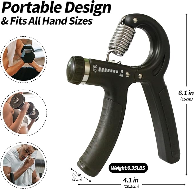 Grip Strength Trainer, Hand Gripper Strengthener with Adjustable Resistance 11-132 Lbs (5-60kg), Forearm Strengthener with Non-Slip Gripper for Muscle Building and Injury Recover Gym/Home