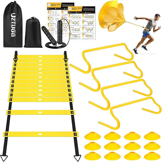 Soccer Training Equipment 20ft Agility 12 Soccer 4 Hurdles,