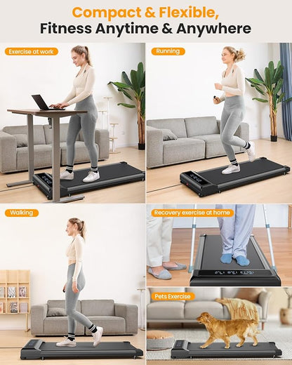 Under Desk Treadmill for Home Office: 2 in 1 Walking Pad Treadmill with Remote Control LED Display, Mini Portable Walking Treadmills Under Desk, 2.5 HP Powerful & Quiet Motor with 265 lbs Capacity