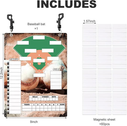 Magnetic Baseball Clipboard for Coaches,Dry Erase Softball Baseball Lineup Board for Dugout,Baseball Scoreboard with 60 Lineup Cards Baseball Equipment Accessories for Baseball Coach Gifts