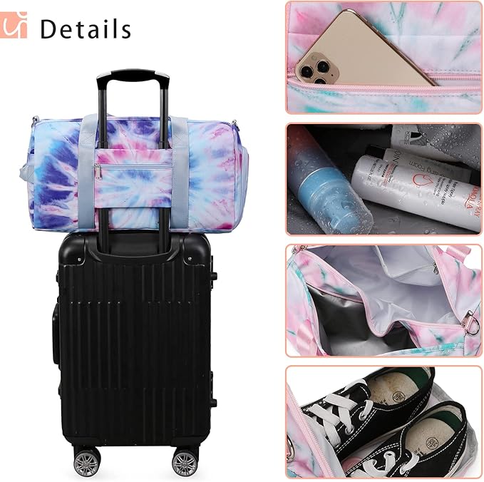 Abshoo Sports Gym Bag for Girls Teen Weekender Carry On Women Travel Duffel Bag with Shoe Compartment (Tie Dye D) Medium