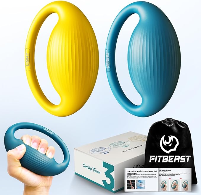 FitBeast Hand Exercise Balls - 3 Resistance Levels Stress Balls for Adults, Squeeze Balls for Hand Therapy, Rehabilitation, Arthritis, Muscle Building, Ideal for Seniors, Athletes, Musicians