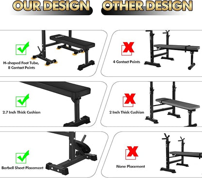 Bench Press, CANPA Olympic Weight Bench with Squat Rack Workout Bench Adjustable Barbell Rack Stand Strength Training Home Gym Multi-Function