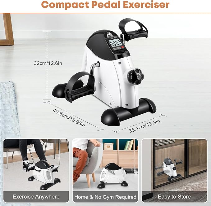 Mini Exercise Bike, AGM Under Desk Bike Pedal Exerciser Foot Cycle Arm & Leg Pedal Exerciser with LCD Screen Displays