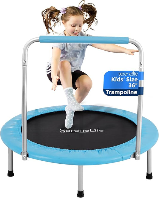 SereneLife 36"/40" Foldable Mini Trampoline - Compact Fitness Trampoline for Kids Adults, Exercise Rebounder with Foam Handle, Indoor/Garden Workout Equipment, Max Load 150/220 lbs