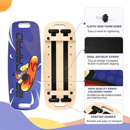 Balance Board Trainer, Wooden Balance Board with Adjustable Stoppers -3 Different Distance Options-Balance Exercise Equipment for Fitness Work