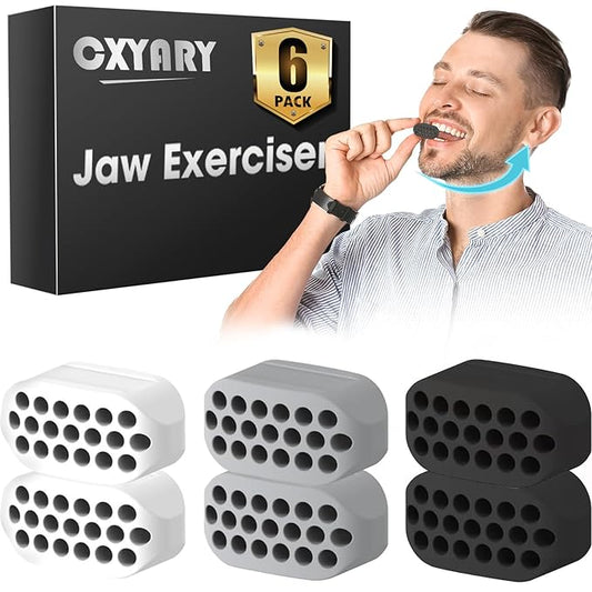 CXYARY 6PCS Jaw Exerciser for Men & Women, 3 Resistance Levels, Silicone Jawline Exerciser, Jaw Trainer Strengthener, Jawline Shaper, White+Grey+Black( U.S. Patent in Application Process)