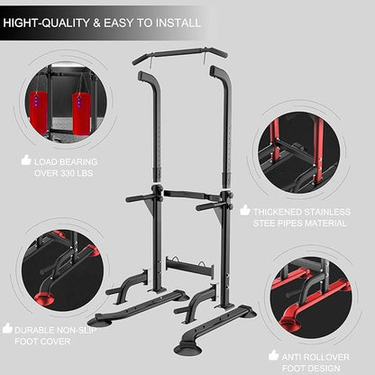 Pull-up Bar and Dip Station Power Tower Adjustable Height Dip Station Multipurpose Strength Training Fitness Station for Beginners Up to 5.9 Feet Height