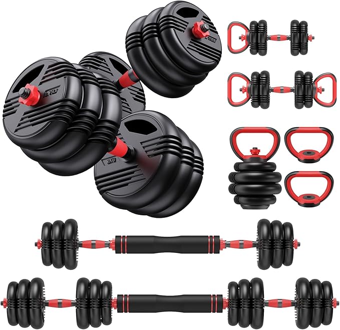 Adjustable Dumbbell Set, 22LB/44LB/66/88LB Weights, 4-in-1 Dumbbell Set with Connector for Home Gym, Used as Dumbbell, Kettlebell, Barbell, Push-up Stand, Fitness Equipment for Men/Women