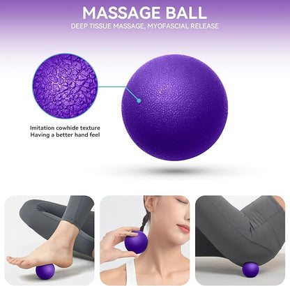 5 in1 Foam Roller Set, High Density Deep Tissue Massager for Muscle Massage, Massage Roller, Massage Ball, Resistance Band for Whole Body Physical Therapy Deep Muscle Massage (Purple)