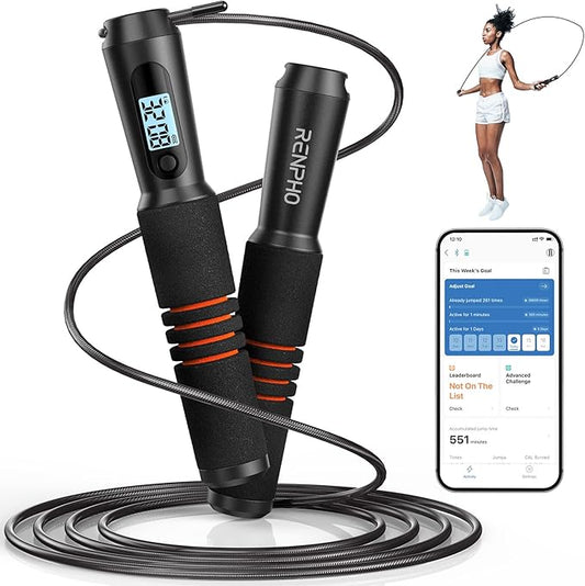 RENPHO Smart Jump Rope, Fitness Skipping Rope with APP Data Analysis, Workout Jump Ropes for Home Gym, Crossfit, Jumping Rope Counter for Exercise for Men, Women