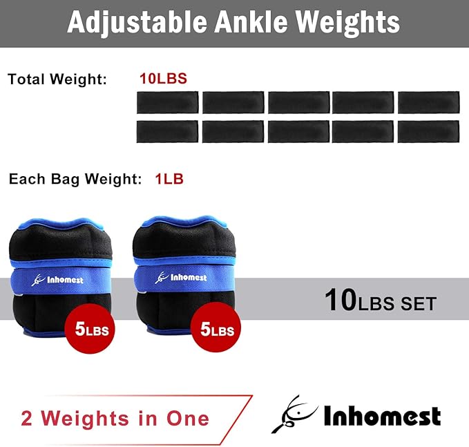 Adjustable Ankle Weights 1-5/10/12 Lbs Leg Weights for Men Women,Wrist Ankle Weights for Physical Therapy,Yoga Pilates,Workout,Walking,Jogging