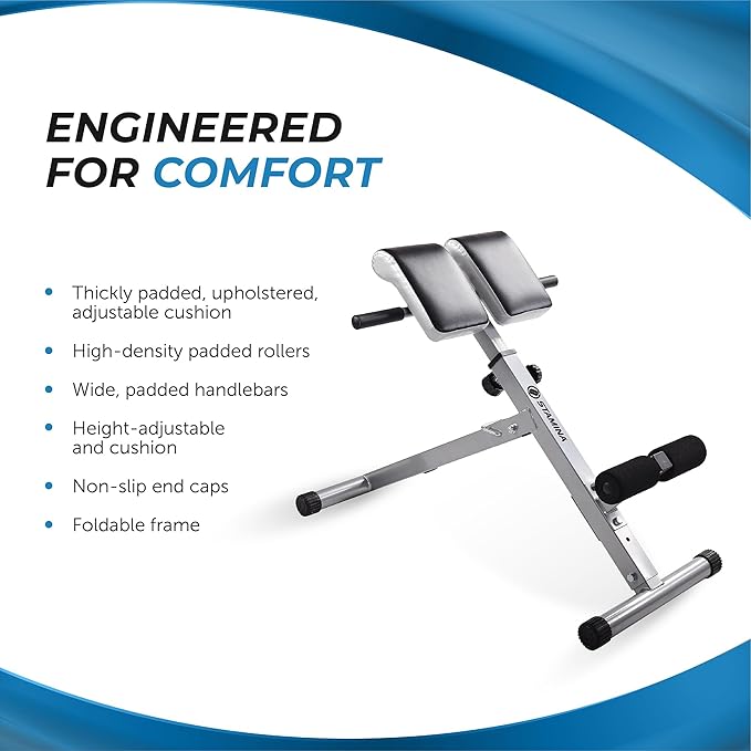 Stamina Hyperextension Bench 2014 - Adjustable and Foldable Exercise Bench Roman Chair with Smart Workout App - Up to 250 lbs Weight Capacity