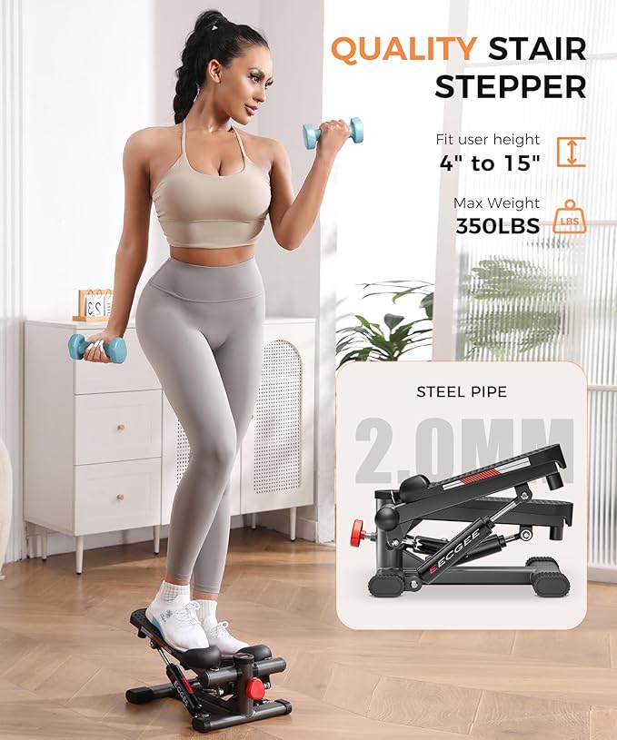 Steppers for Exercise, Mini Stepper with Exercise Equipment for Home Workouts,Hydraulic Fitness Stair Stepper with Resistance Band & Calories Count 350lbs Weight Capacity