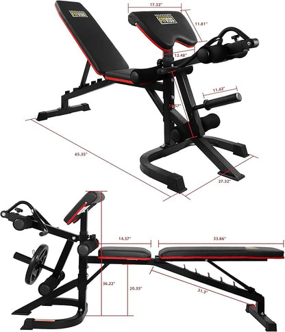 Signature Fitness Multifunctional Workout Station Adjustable Workout Bench with Squat Rack, Leg Extension, Preacher Curl, and Weight Storage, 800-Pound Capacity