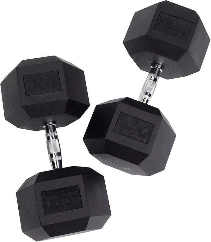 Body-Solid Rubber Coated Hexagon Dumbbells, Hand Weights For Men and Women, Weights Dumbbell for Strength Training, Body Building Home Gym Training Gear