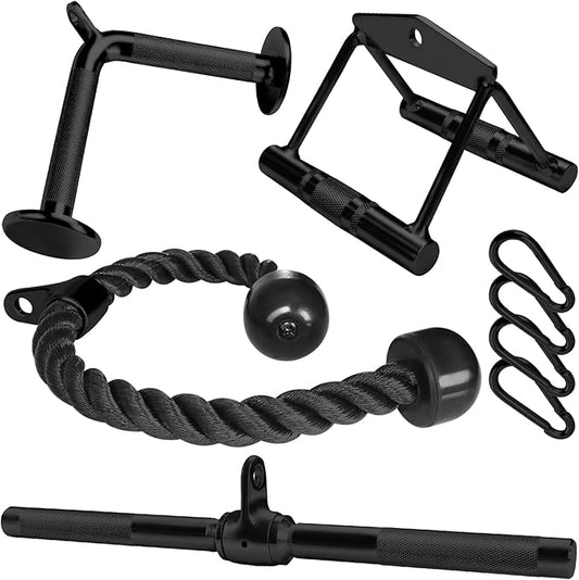 A2ZCARE Cable Machine Accessories for Weight Lifting, LAT Pull Down Attachment V Handle, V-Shaped Bar, Tricep Rope, Rotating Straight Bar