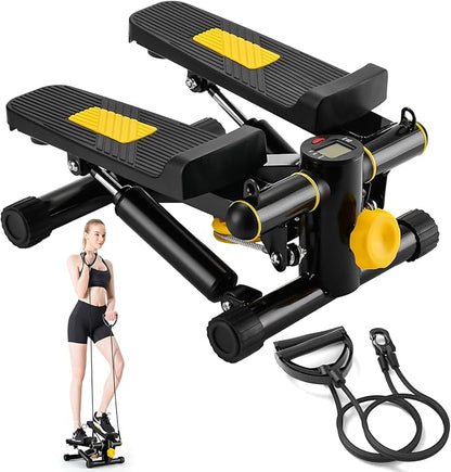 Steppers for Exercise at Home, Mini Stepper with Resistance Bands, Portable Stair Stepper Machine 400LBS Loading Capacity, Exercise Stepper for Home Office Workout