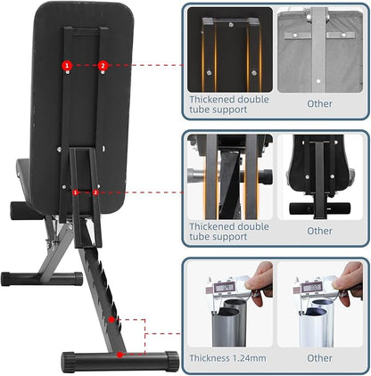 Weight Bench for Home Gym Exercise Workout Equipment Adjustable Weight Bench Incline Bench Press, 90 Degree Upright Shoulder Press and Flat Design