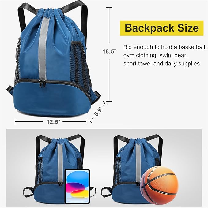 BeeGreen Drawstring Backpack Sports Gym Bag With Shoe Compartment and Two Water Bottle Holder …