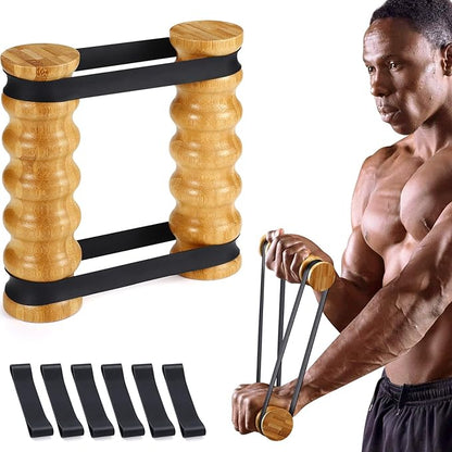 TOBWOLF Rip Stick Chest Workout Equipment, 6PCS Adjustable Resistance Bands with Wooden Handles, Rip Stick Hold Up 30-100Lbs Workout Shoulder and Resistance Training Home Gym