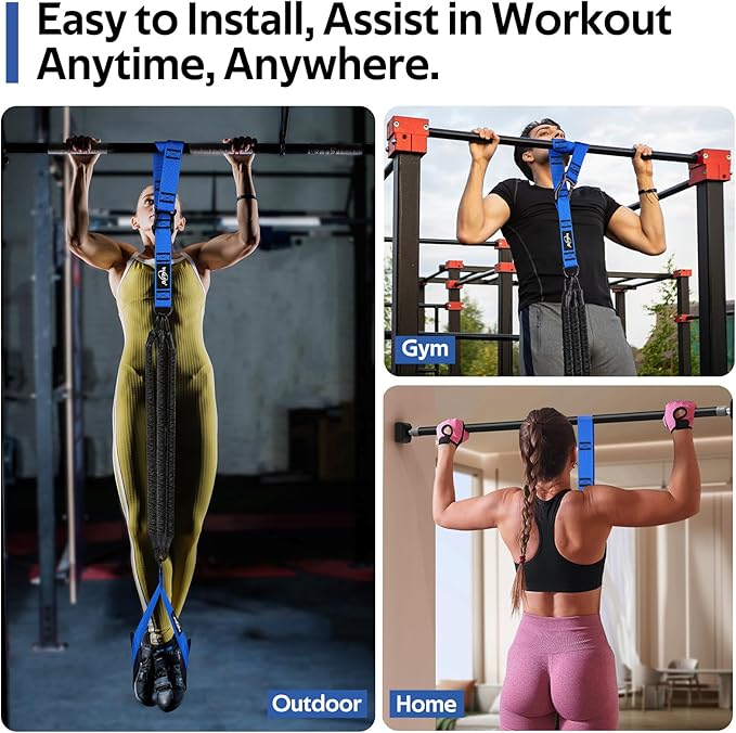 Pull Up Assistance Bands, Heavy Duty Assisted Pull Up Bands for Pull Up Assist, Adjustable Weight/Size with Fabric Feet Mats, Upgrade Pull Up Assist Bands for Strength Training