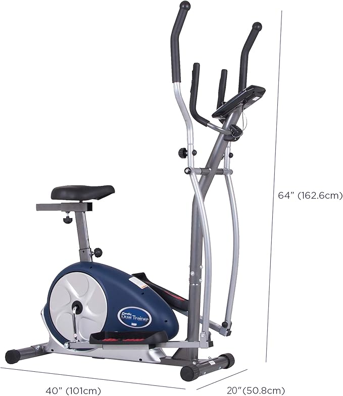 Body Champ 2-in-1 Upright Exercise Bike and Elliptical Trainer with Seat, Heart-Rate Monitor, and Programmable LCD Console, BRM3671