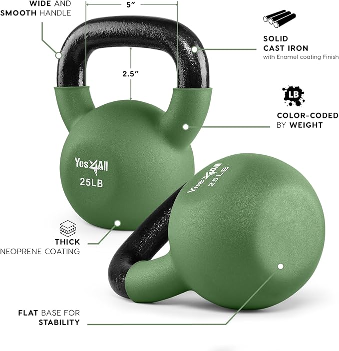 Yes4All Neoprene Coated/Adjustable Kettlebell & Kettlebell Sets - Hand Weights for Home Gym & Dumbbell Weight Set training