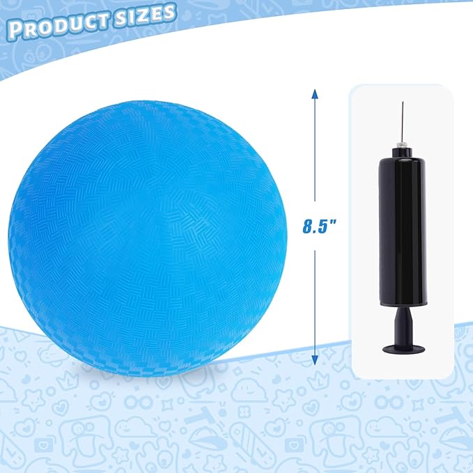 LovesTown Playground Ball with Air Pump, 8.5inch Inflatable Dodge Ball Handball Rubber Kickball No Sting Balls for Kids Ball Games Gym Camps Yoga Exercises Indoor Outdoor Blue