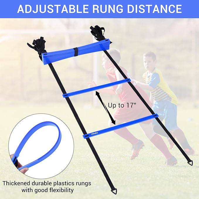 Ohuhu Agility Ladder Speed Training Set 12 Rung 20ft Exercise Ladders with Ground Stakes for Soccer Football Boxing Footwork Sports Fitness Training Ladder with Carry Bag