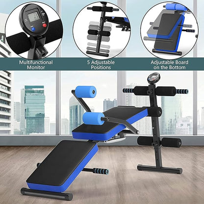 CHEFJOY Multi-function Sit Up Bench, Adjustable Weight Bench with 5 Positions, Smart LCD Monitor, Heavy-duty Steel Frame, Foldable Workout Bench for Home Gym Fitness & Strength Training