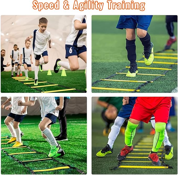 Agility Ladder Soccer Training Accessories Equipment, 6m Speed Ladder 12 Cones Football Trainer and Skipping Rope Football Training Set Football Gifts for Men