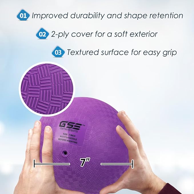 GSE Games & Sports Expert Inflatable Playground Balls, Kickball, Bouncy Dodge Ball, Handball. Great for 4 Square Ball Games, Gym, Yoga Exercises for Kids and Adults (7/8.5/10in, Several Colors Choice)