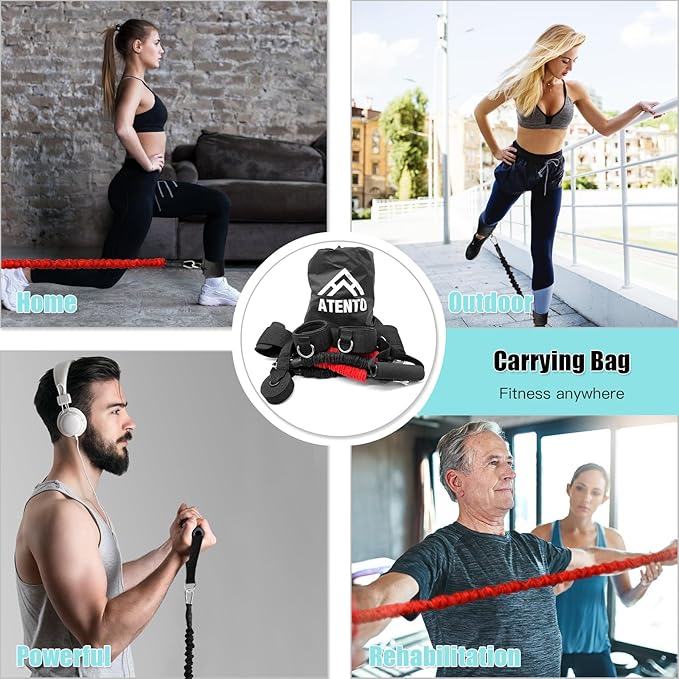 ATENTO 12 Pcs Set Resistance Bands for Legs and Butt, Fitness Elastic Band with Handles,Gym Belt, 4 Pcs Workout Band for Women & Men, Leg Day, Full Body Routine Exercise with Door Anchor, Ankle Strap