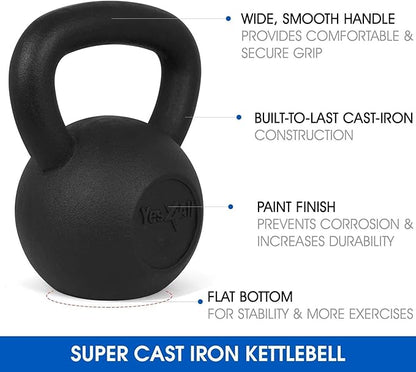 Yes4All Kettlebell Cast Iron Sets 5 - 10 - 15 - 20 - 25 - 30 lbs, Multi-Level from Beginners to Pros Kettlebell Set for Strength Training & Home Gym Equipment