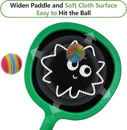 Racquet Paddle Bouncy Ball Play Set for Kids Adults Family Activities, Indoor or Outdoor Play Games, Great Gift Choice for Children’s Birthday, Christmas or House Warming