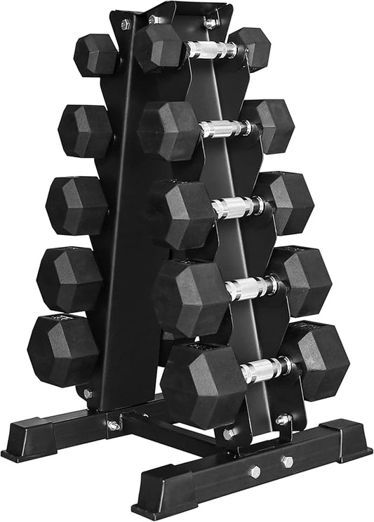 Signature Fitness Premium Rubber Coated Hex Dumbbell Weight Set, Multiple Packages