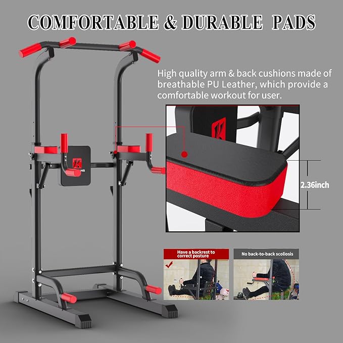 Power Tower Dip Station,Multi-Function Pull Up Adujustable Height Up 85.5" for Home Gym Strength Training Fitness Equipment,400LBS