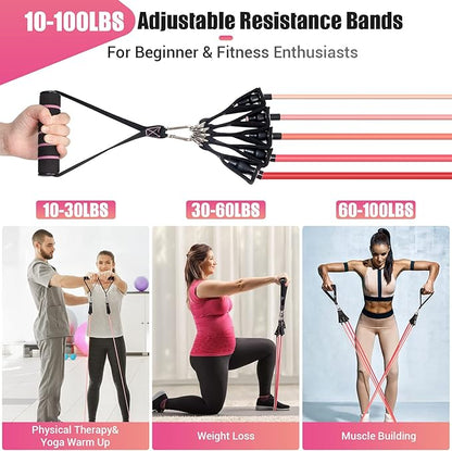 Resistance Bands with Handles for Women, 5 Level Exercise Bands Workout Bands for Physical Therapy, Yoga, Pilates, Door Anchor, Storage Pouch